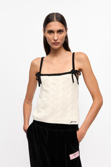 Cashmere Mix Cable Knit Top | Egret