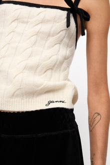 Cashmere Mix Cable Knit Top | Egret