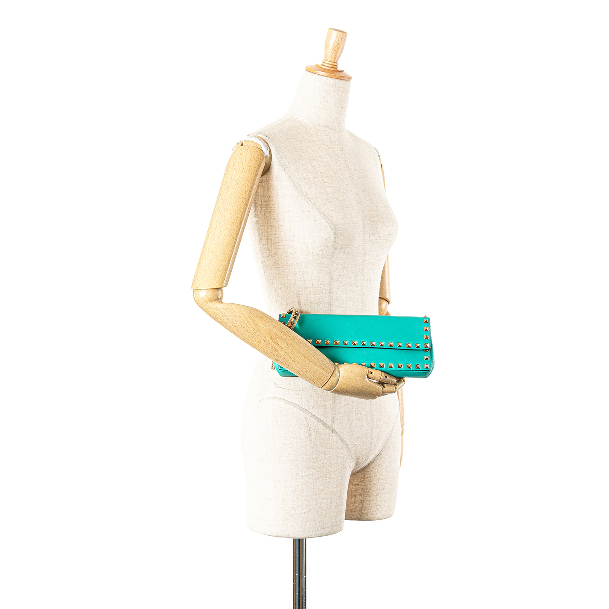 Valentino | Pre-Owned Nappa Rockstud Bangle Clutch | Blue/Turquoise