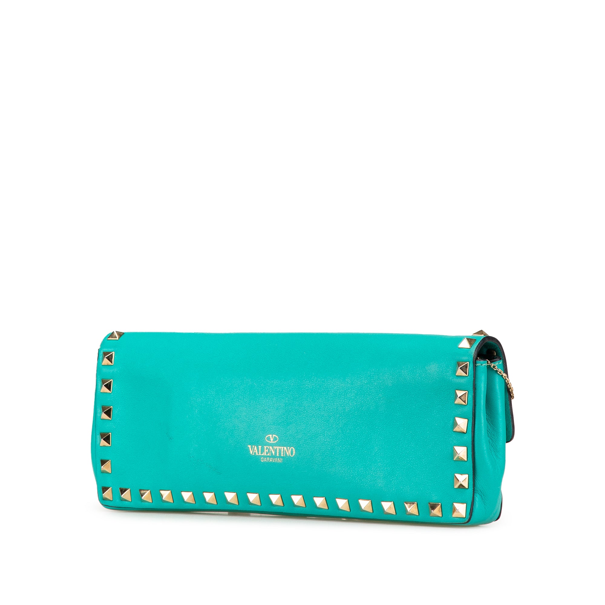 Valentino | Pre-Owned Nappa Rockstud Bangle Clutch | Blue/Turquoise