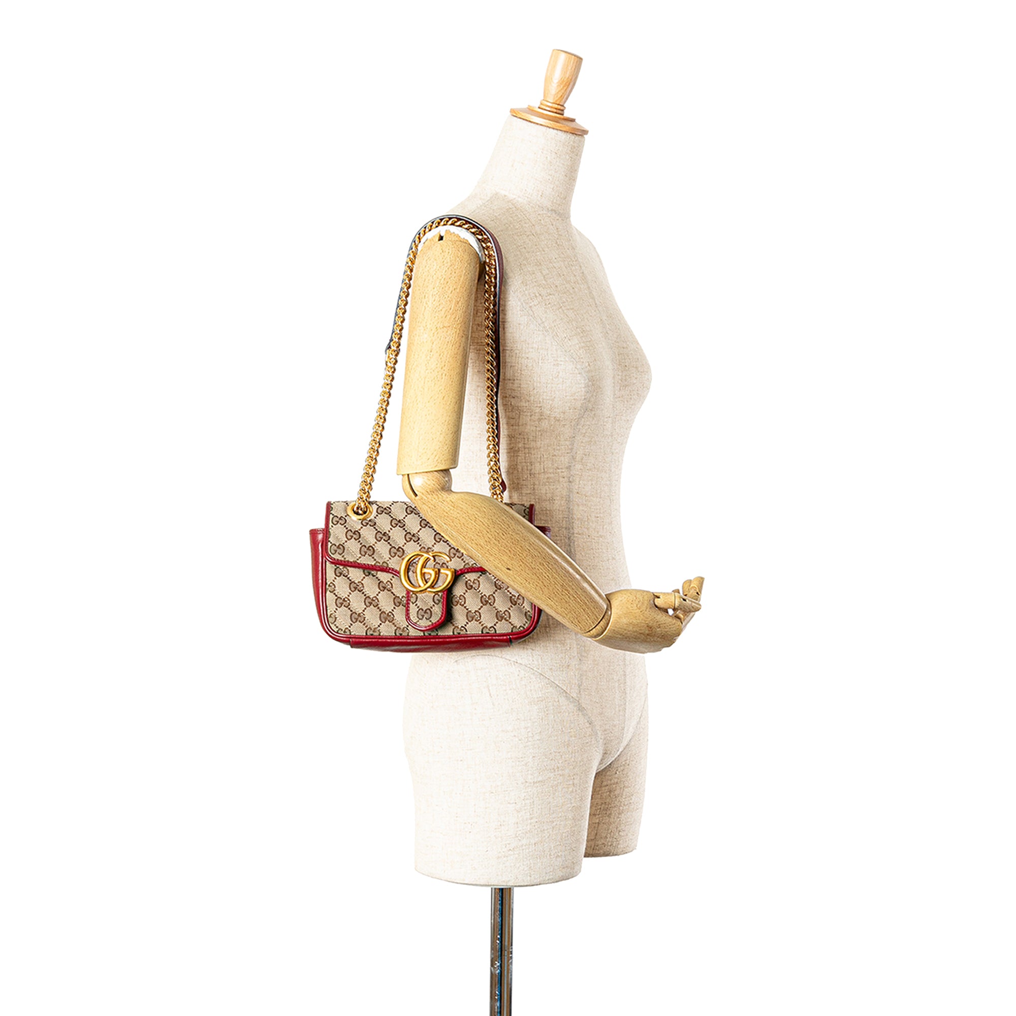 Gucci | Pre-Owned Small GG Marmont GG Matelasse Diagonal Canvas Shoulder Bag | Brown/Beige