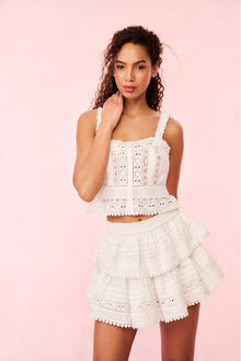 Ruffle Mini Heart Eyelet Lace Skirt | White