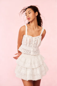 Ruffle Mini Heart Eyelet Lace Skirt | White
