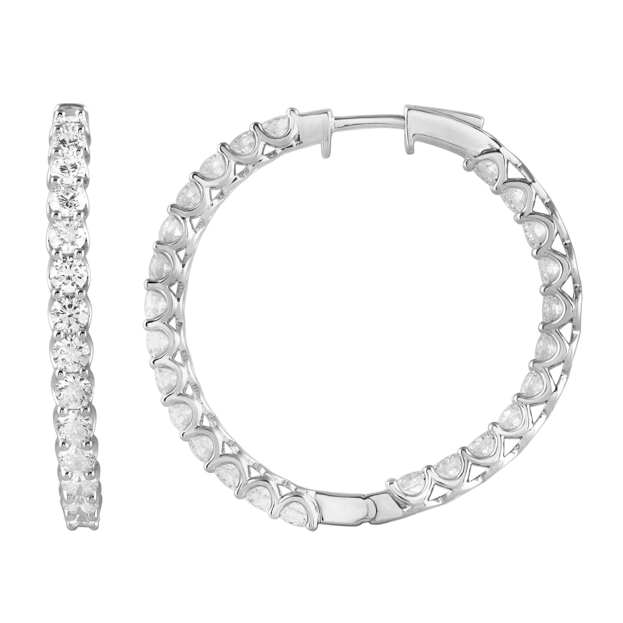 Womens | Inside Out Hoop Earrings | Sterling Silver | 5 CTW Round Cut Lab Grown Diamond | G-SI