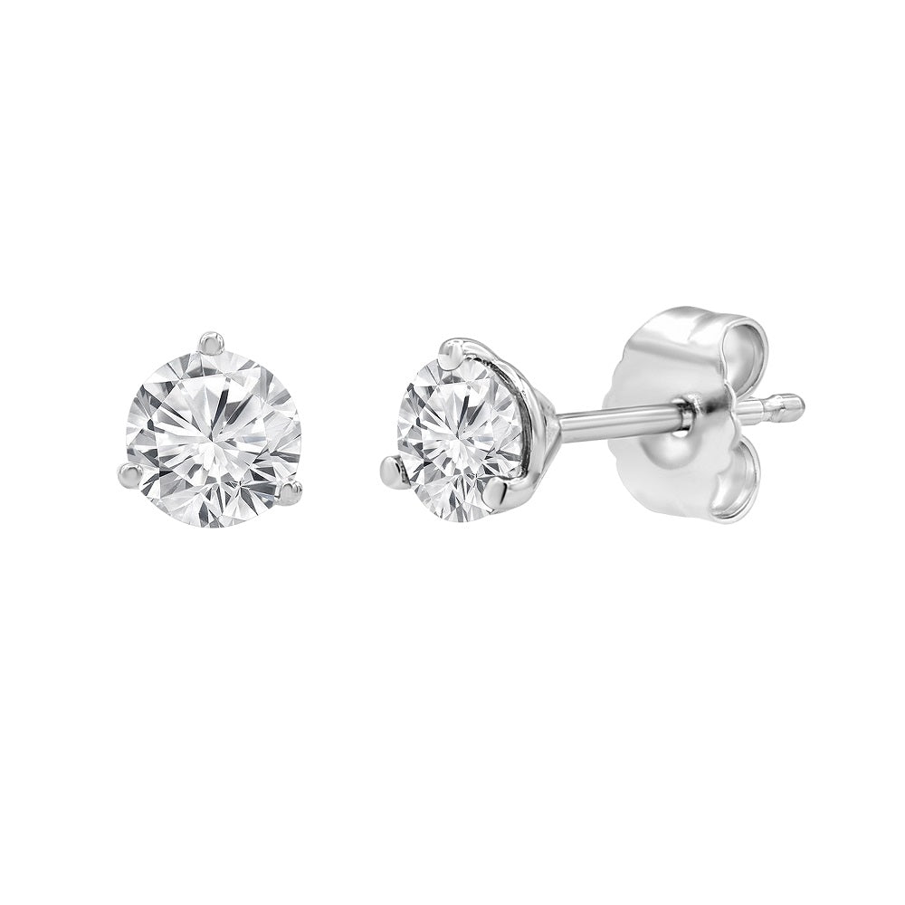 Womens | Martini Stud Earrings | 14K White Gold | 1 CTW Round Cut Lab Grown Diamond | F-VS