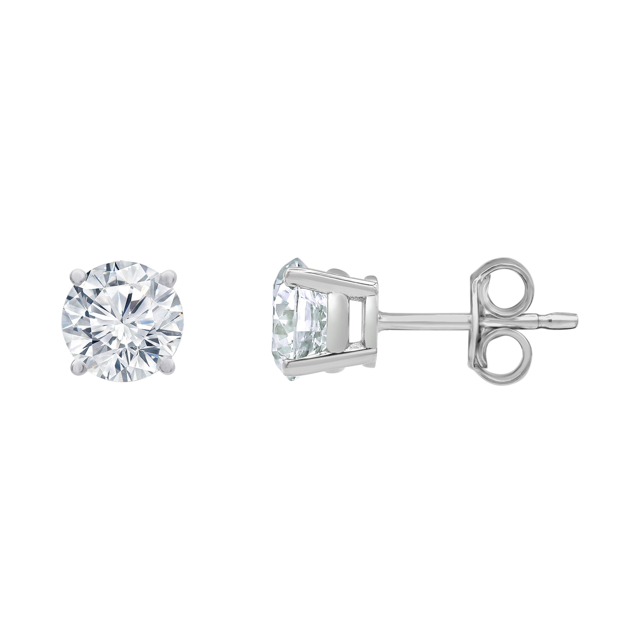 Womens | Stud Earrings | 14K White Gold | 1 CTW Round Cut Lab Grown Diamond | G-SI