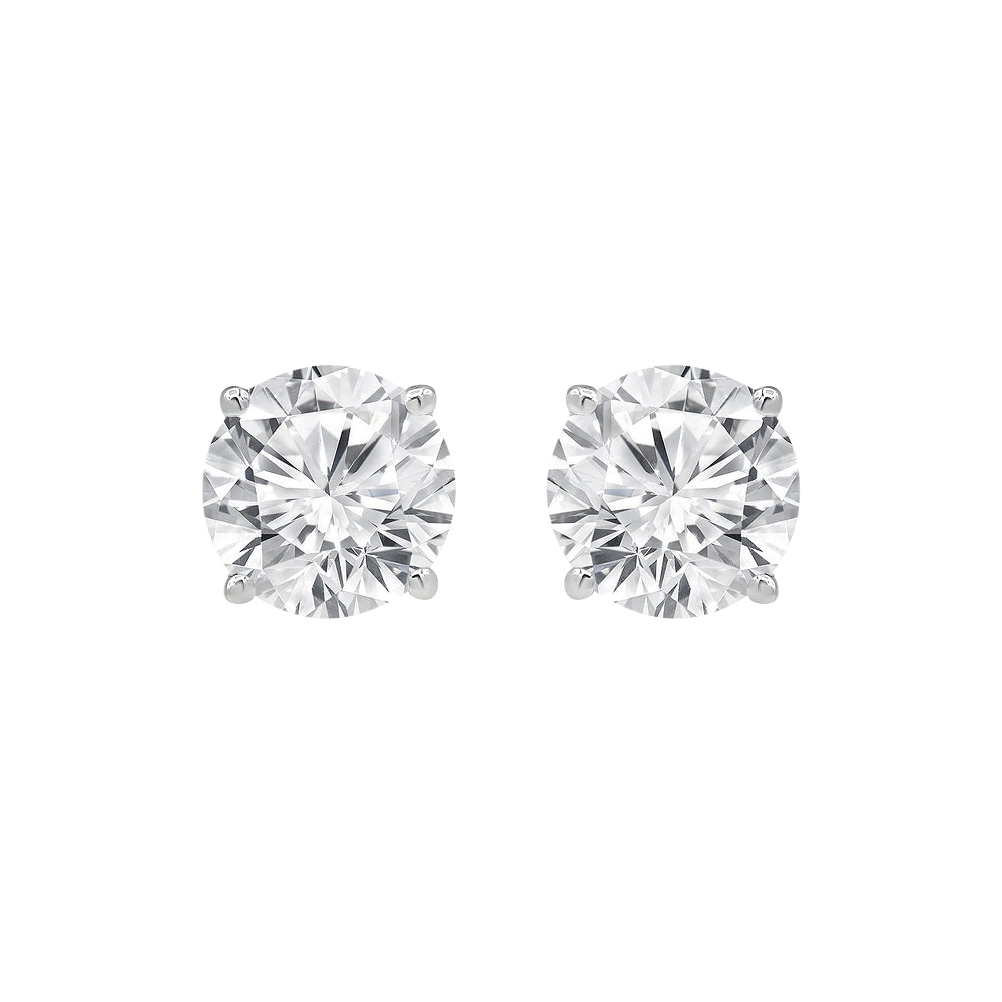 Womens | Stud Earrings | 14K White Gold | 2 CTW Round Cut Lab Grown Diamond | F-VS