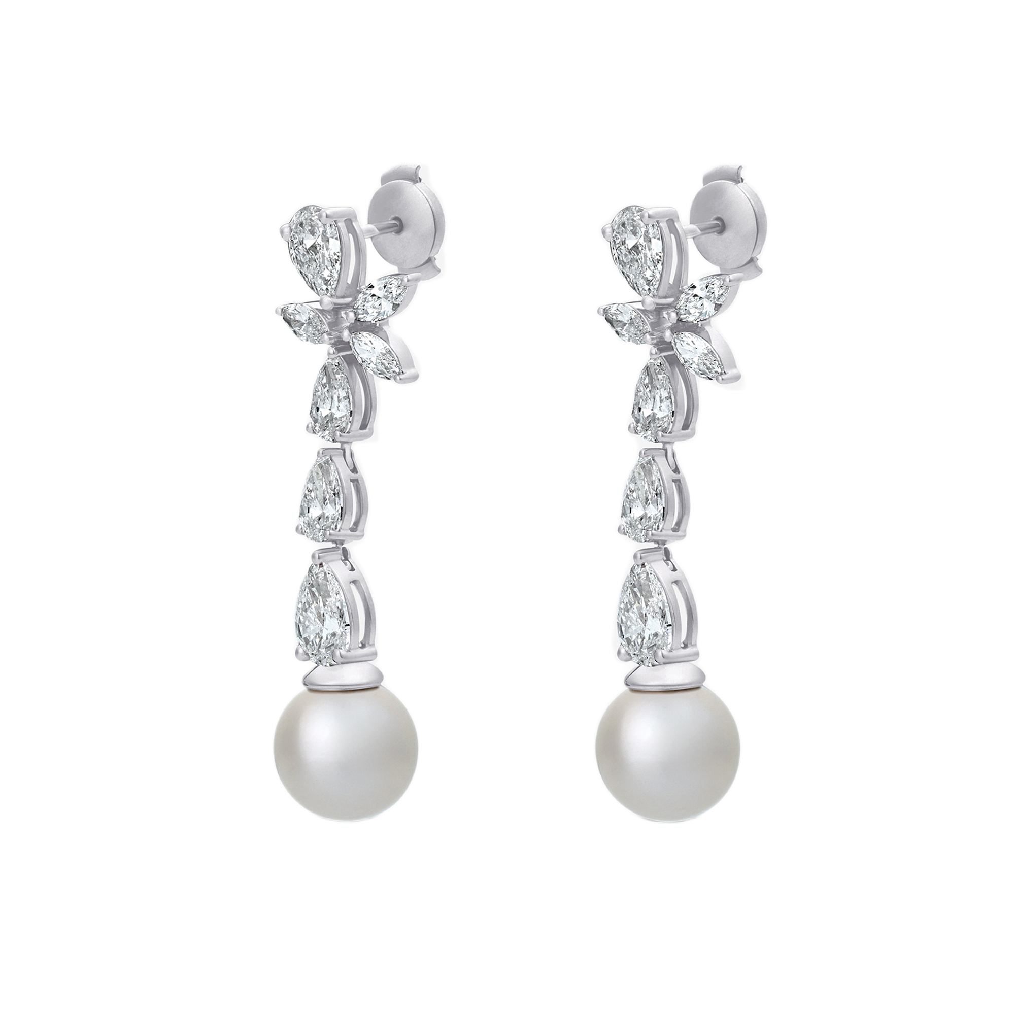 Womens | Dangle Drop Earrings | 14K White Gold | 4 CTW Pear Cut Lab Grown Diamond | F-VS