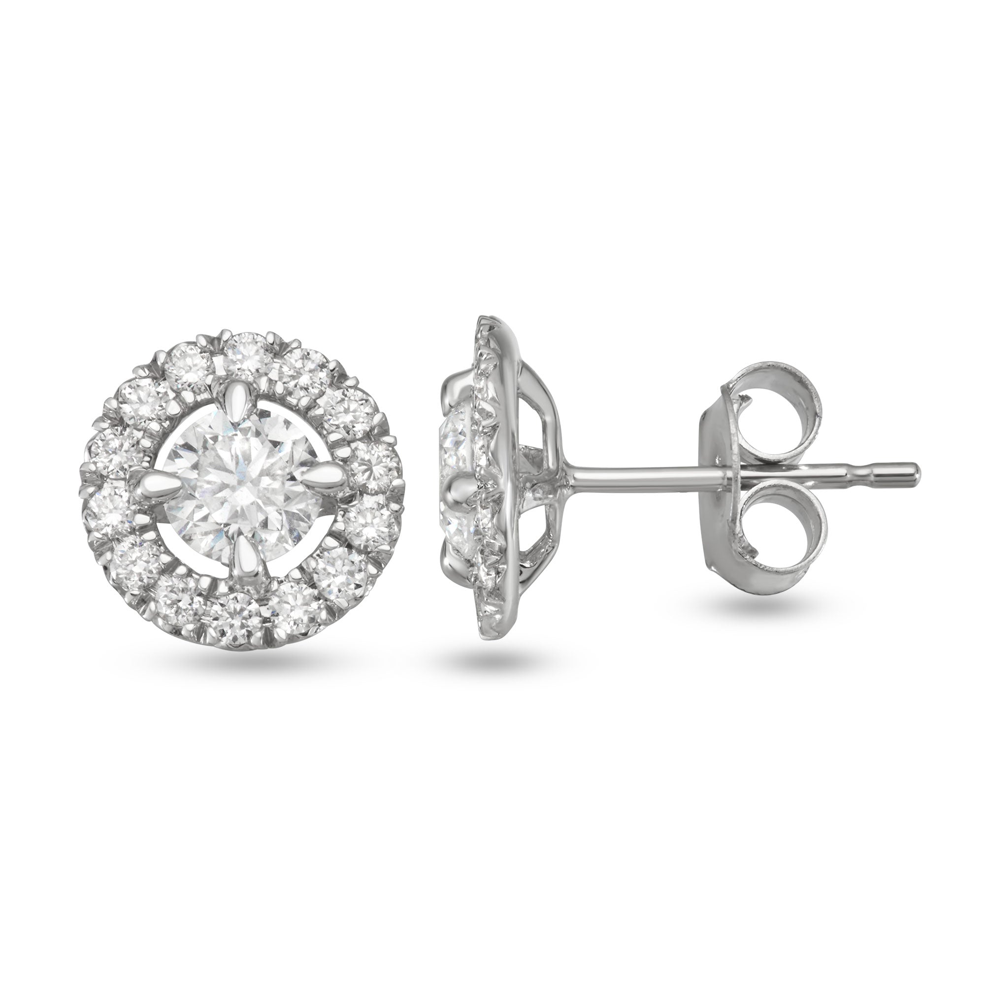 Womens | Halo Stud Earrings | 14K White Gold | 1 CTW Round Cut Lab Grown Diamond | M-N-I2
