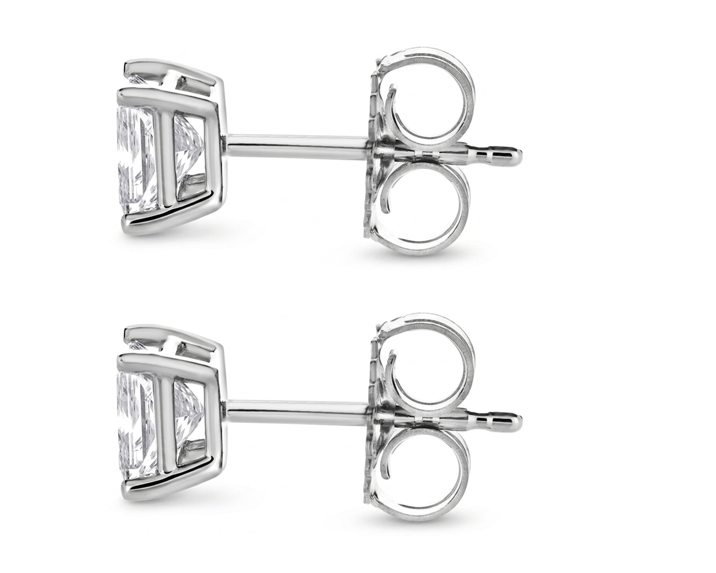 Womens | Stud Earrings | 14K White Gold | 1.5 CTW Princess Cut Lab Grown Diamond | G-VS-SI1