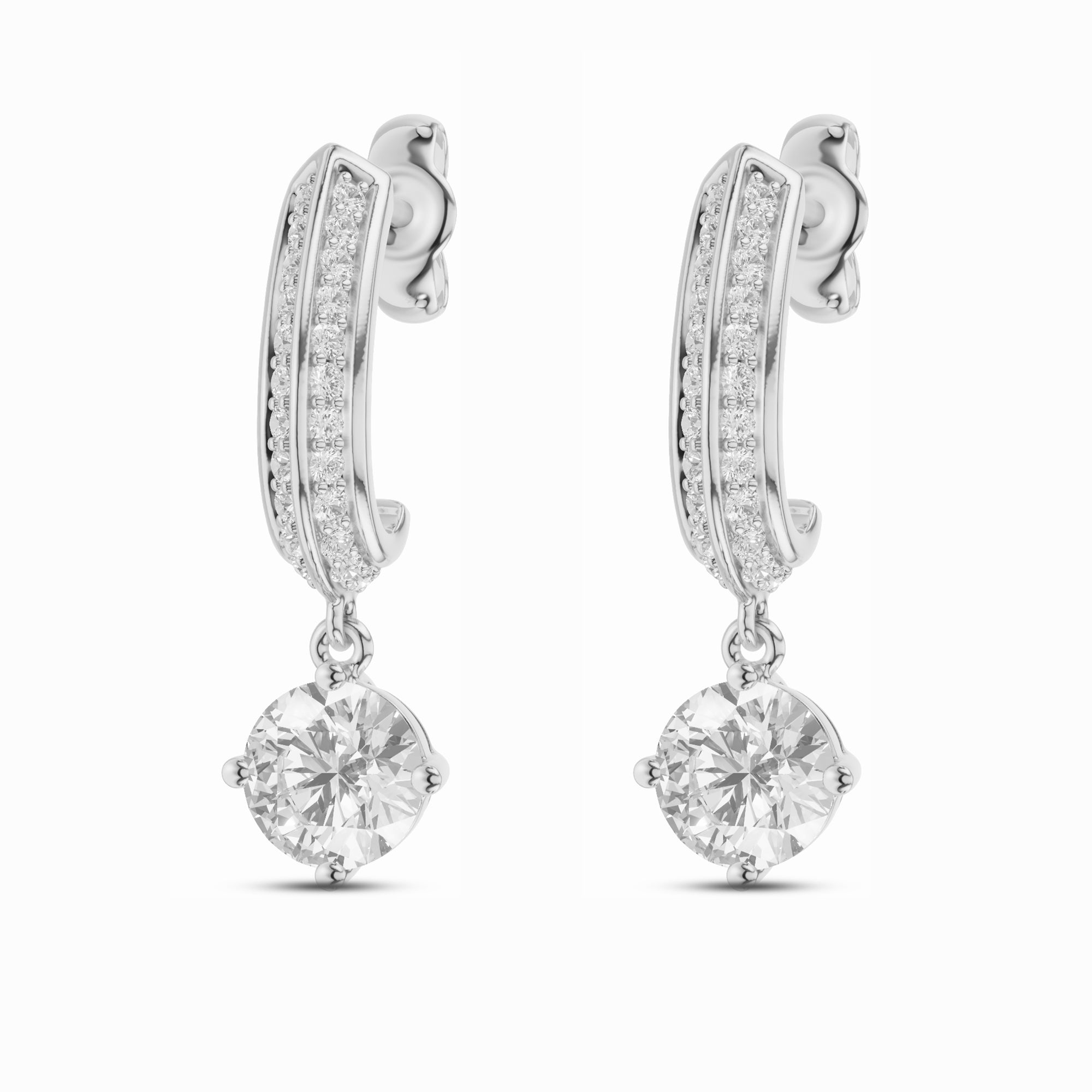 Womens | Half Hoop Earrings | 14K White Gold | 0.70 CTW Round Cut Lab Grown Diamond | F-VS