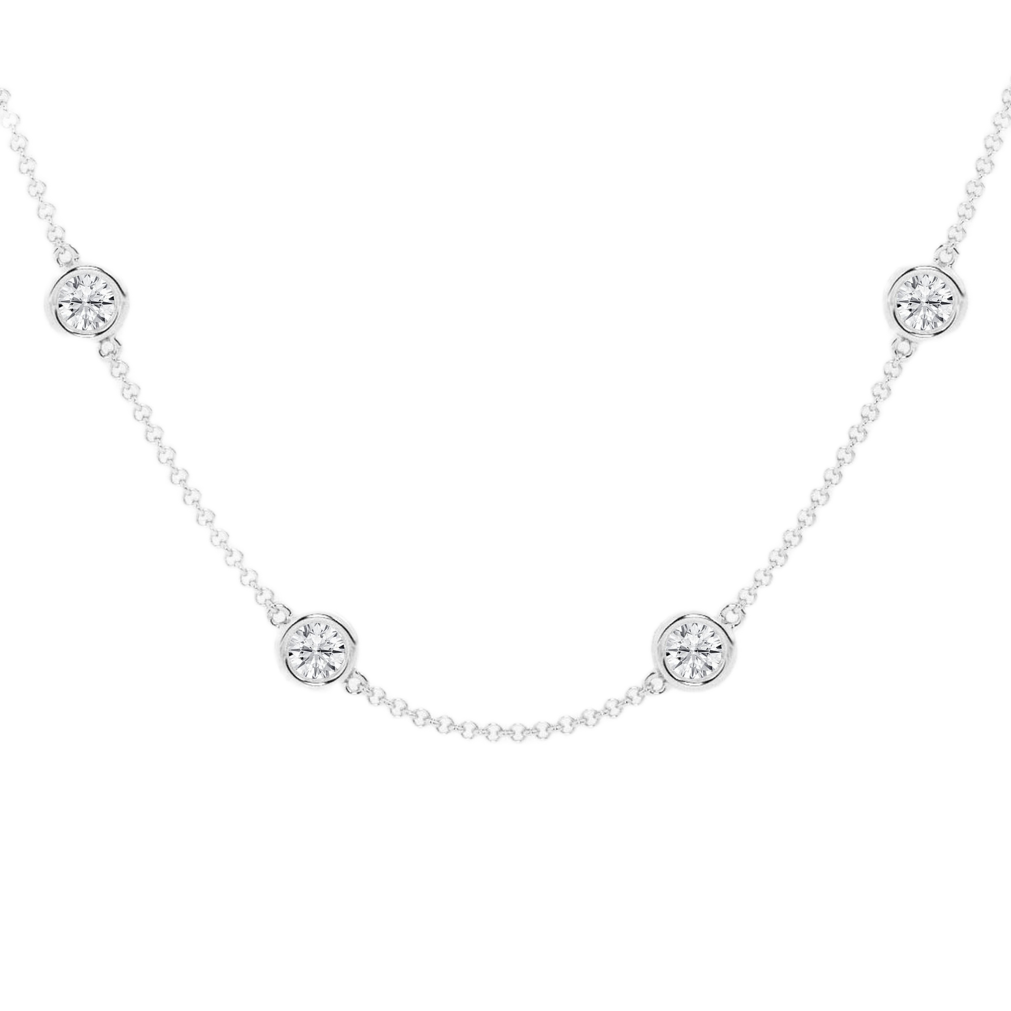 Womens | Station Necklace | 14K White Gold | 3.75 CTW Round Cut Lab Grown Diamond | F-VS2