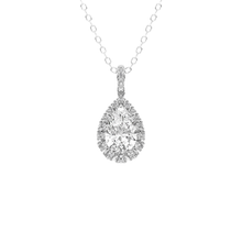 Womens | Halo Solitaire Pendant Necklace | 18K White Gold | 2.25 CTW Pear Cut Lab Grown Diamond | F-VS2