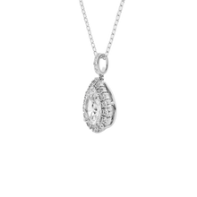 Womens | Halo Solitaire Pendant Necklace | 18K White Gold | 2.25 CTW Pear Cut Lab Grown Diamond | F-VS2