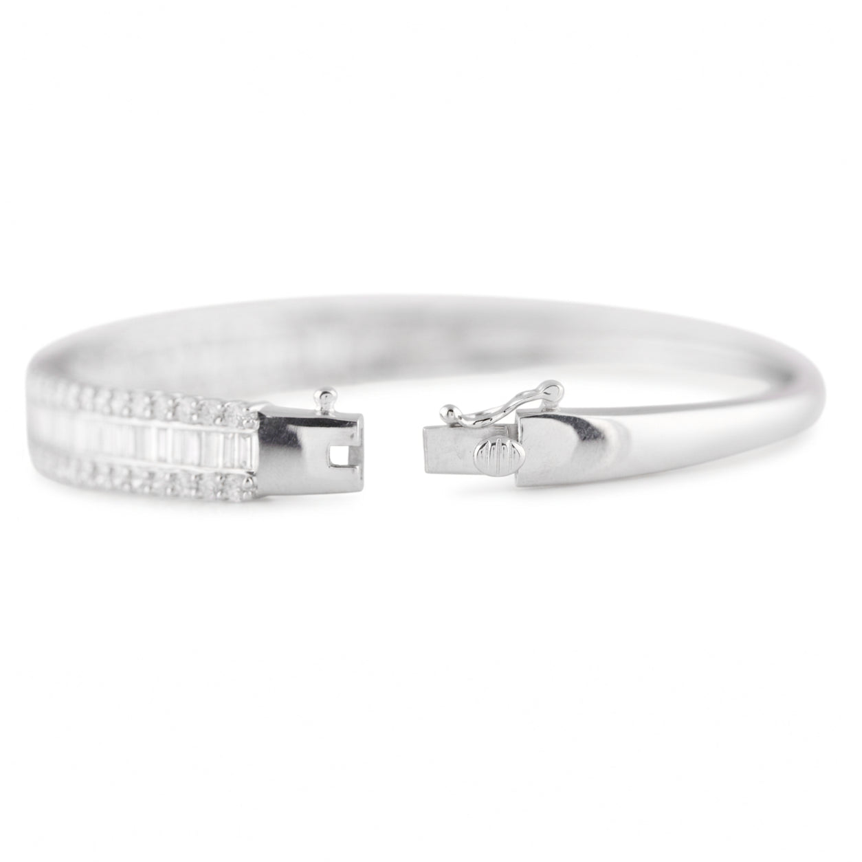 Womens | Bangle Bracelet | Sterling Silver | 4.50 CTW Baguette and Round Cut Lab Grown Diamond | G-SI