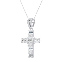 Womens | Cross Pendant Necklace | 14K White Gold | 3 CTW Baguette Cut Lab Grown Diamond | G-VS-SI1