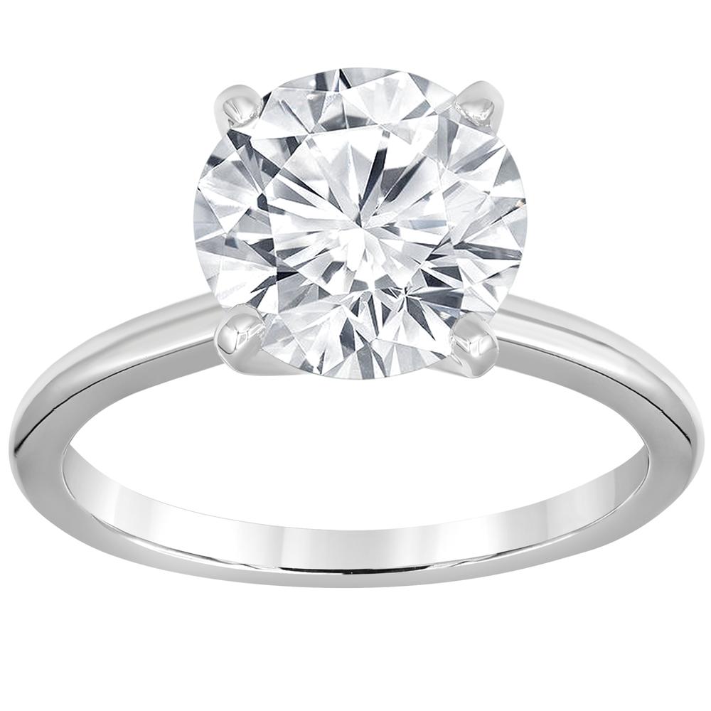 Womens | Solitaire Engagement Ring | 14K White Gold | 3 CTW Round Cut Lab Grown Diamond | IJ-VS-SI1