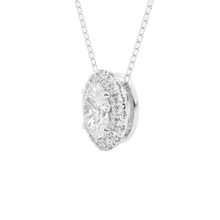 Womens | Halo Solitaire Pendant Necklace | 14K White Gold | 1.25 CTW Round Cut Lab Grown Diamond | G-SI