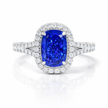 Womens | Halo Split Shant Engagement Ring | 14K White Gold | 2.50 CTW Long Cushion Cut Lab Grown Diamond | Blue-VS1