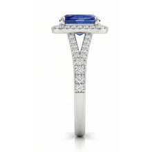 Womens | Halo Split Shant Engagement Ring | 14K White Gold | 2.50 CTW Long Cushion Cut Lab Grown Diamond | Blue-VS1
