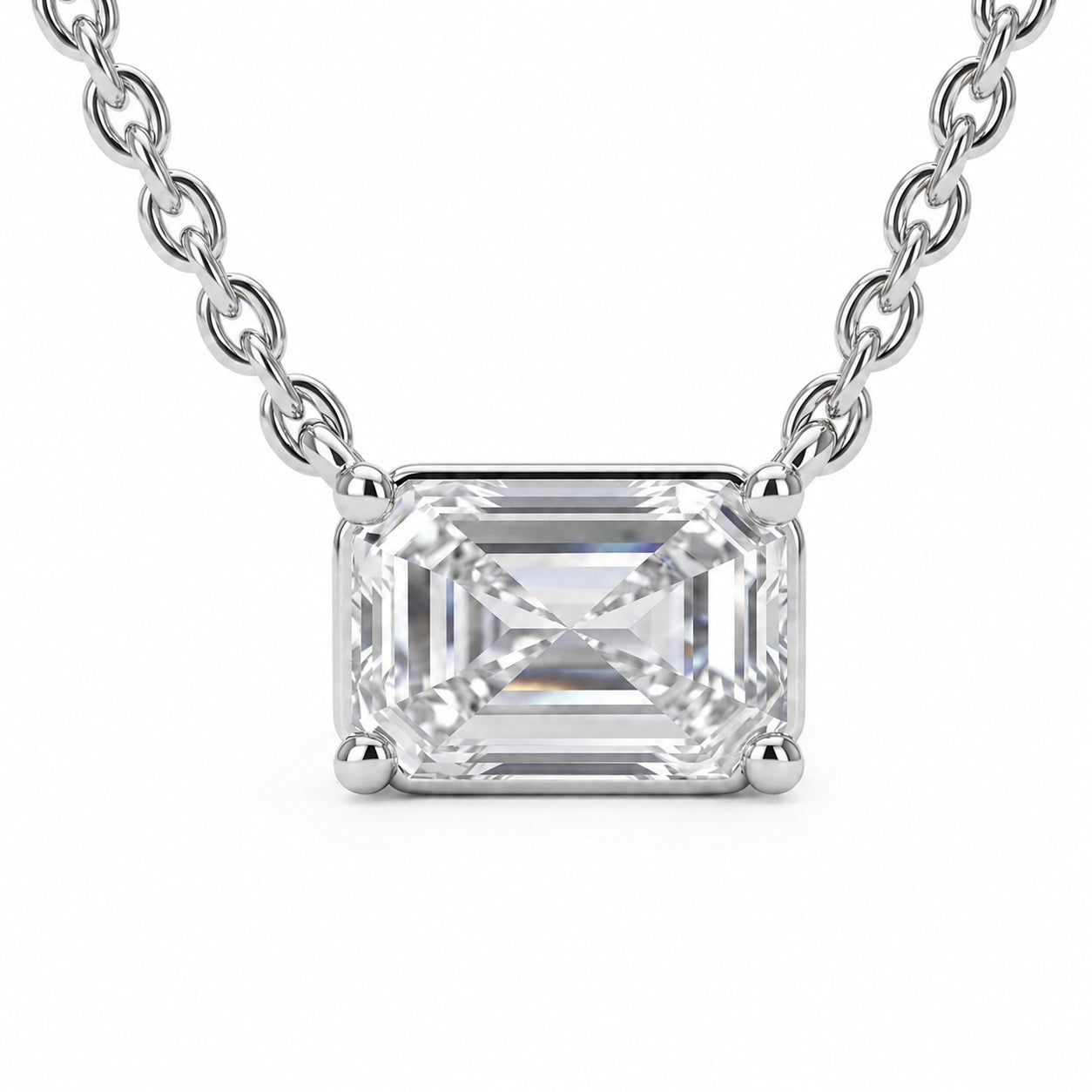 Womens | Solitaire Pendant Necklace | 14K White Gold | 0.7 CTW Radiant Cut Lab Grown Diamond | F-VS