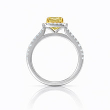 Womens | Halo Split Shant Engagement Ring | 14K Two Tone Gold | 2.50 CTW Long Cushion Cut Lab Grown Diamond | Yellow-VS1