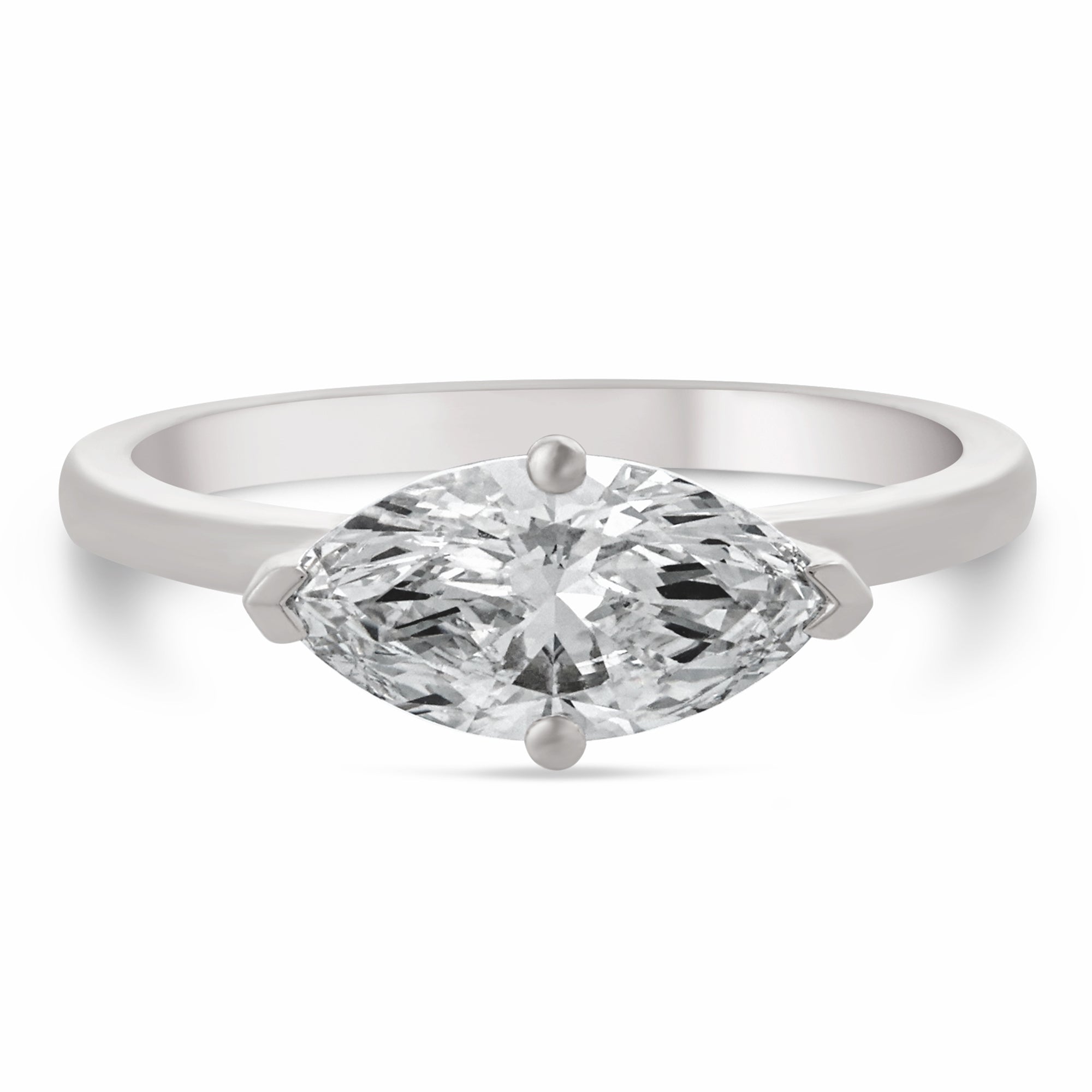 Womens | Solitaire Engagement Ring | 14K White Gold | 1.25 CTW Marquise Cut Lab Grown Diamond | G-VS