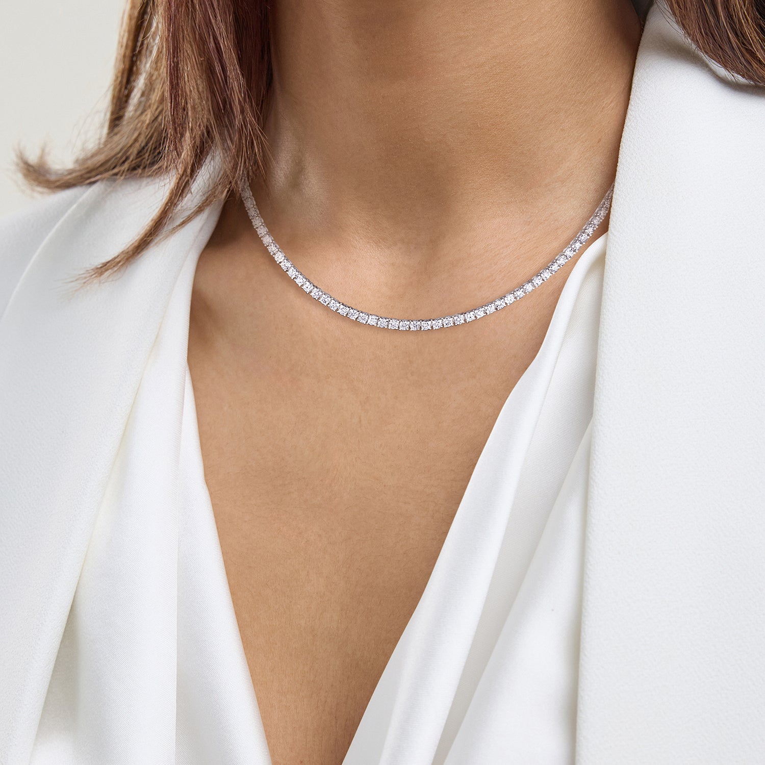 Womens | Tennis Necklace | Sterling Silver | 10 CTW Round Cut Lab Grown Diamond | G-SI