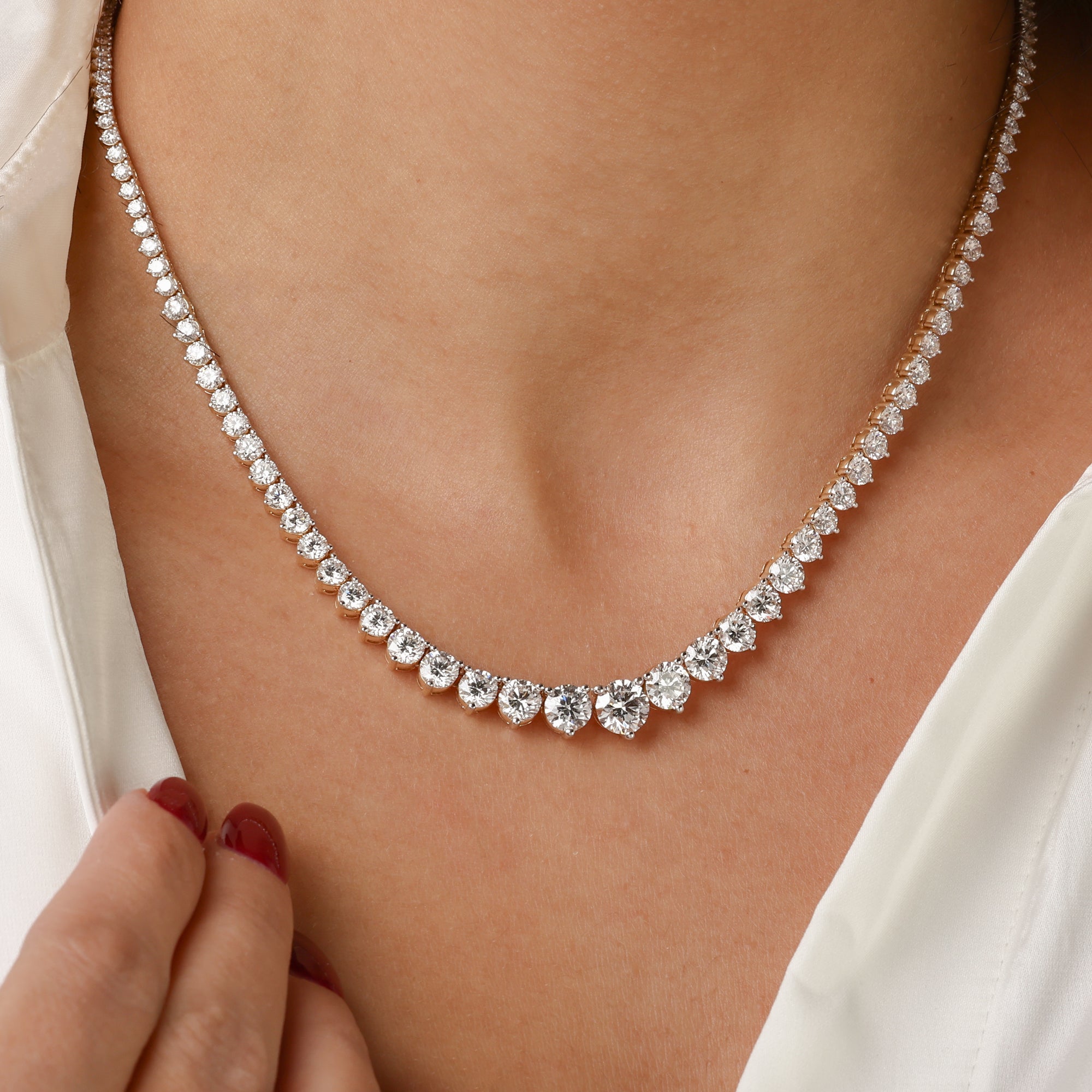 Womens | Riviera Tennis Necklace | 18K Yellow Gold | 13 CTW Round Cut Lab Grown Diamond | G-VS