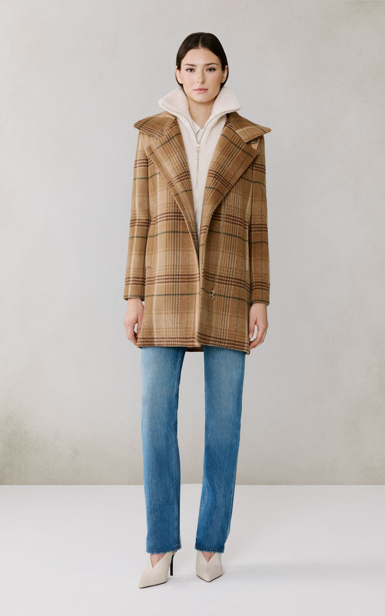 Kiana-P Plaid Moto Coat In Wool | Teak