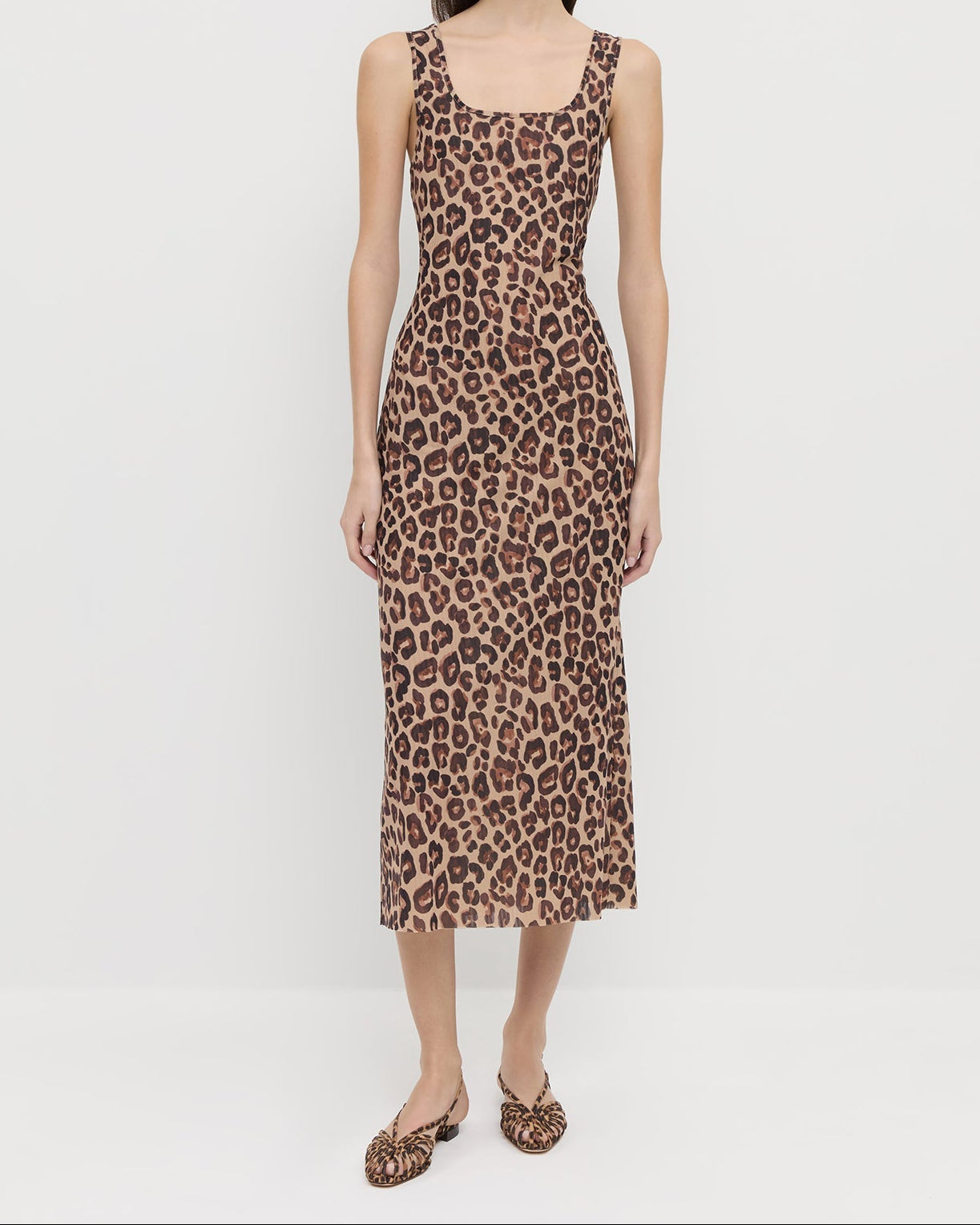 Kiera Dress in mesh leopard and Devon Leopard Slingback Sandal.