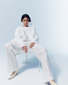 Another Tomorrow Oversized Textured Sweater in White – Cotton Women's Knitwear