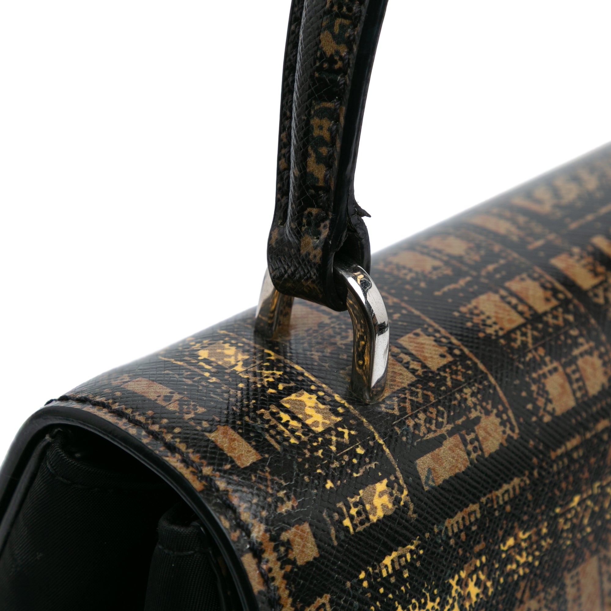 Prada | Pre-Owned Tartan Saffiano Trimmed Tessuto Satchel | Black