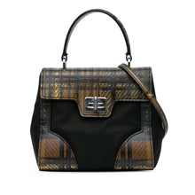 Prada | Pre-Owned Tartan Saffiano Trimmed Tessuto Satchel | Black