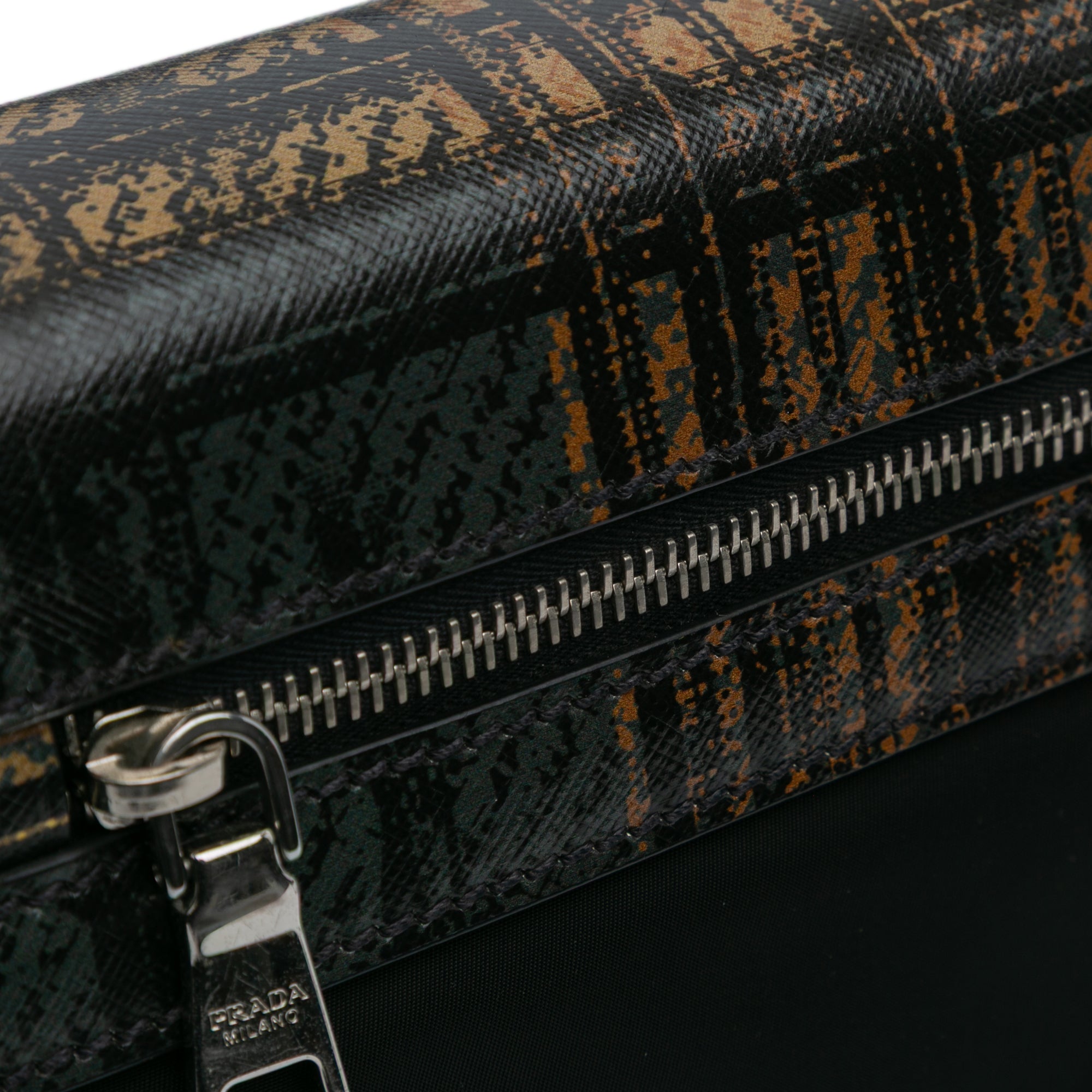 Prada | Pre-Owned Tartan Saffiano Trimmed Tessuto Satchel | Black