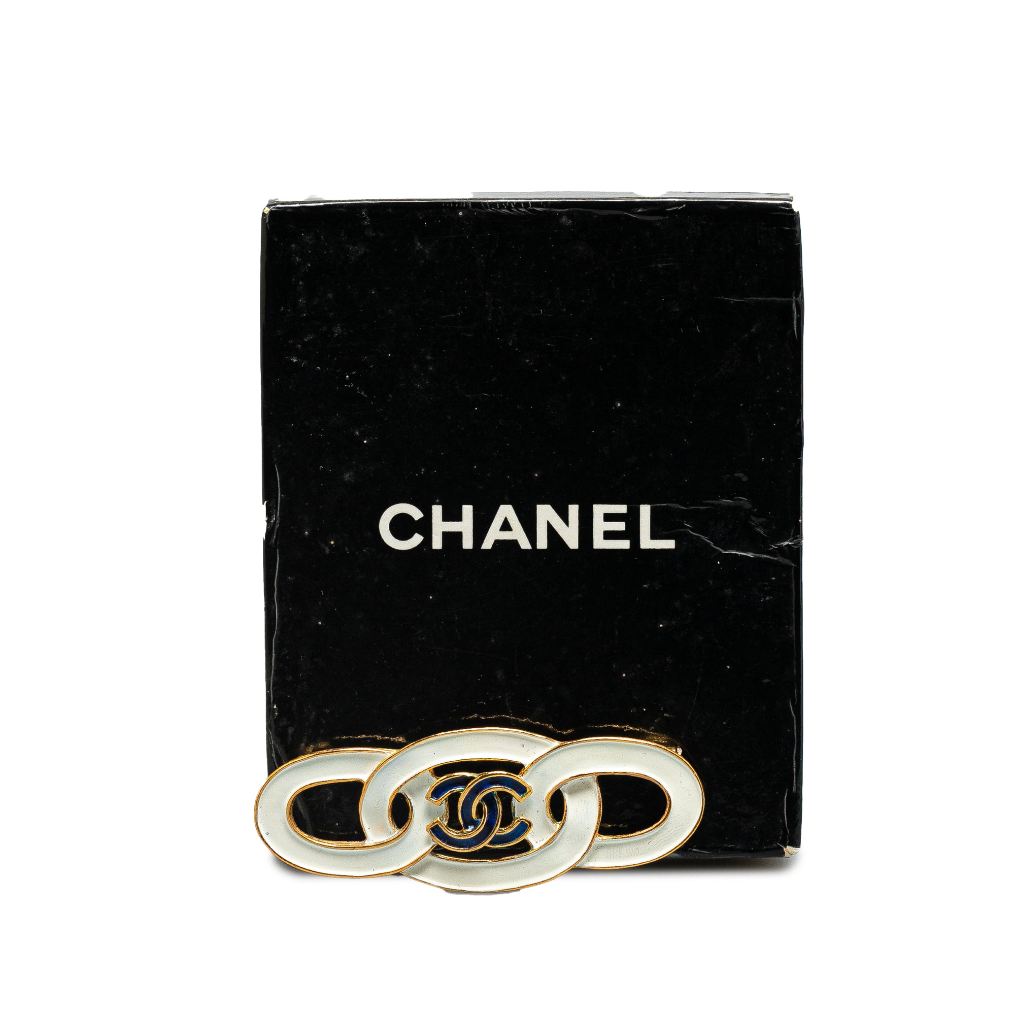 Chanel | Pre-Owned Gold Plated Enamel CC Brooch | White