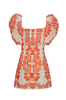 Kelly Dress | Venice Scroll Mandarin Red