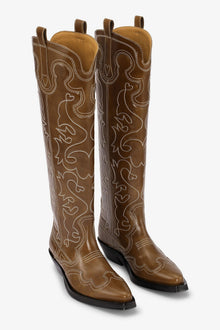 Knee High Embroidered Western Boots | Tiger's Eye