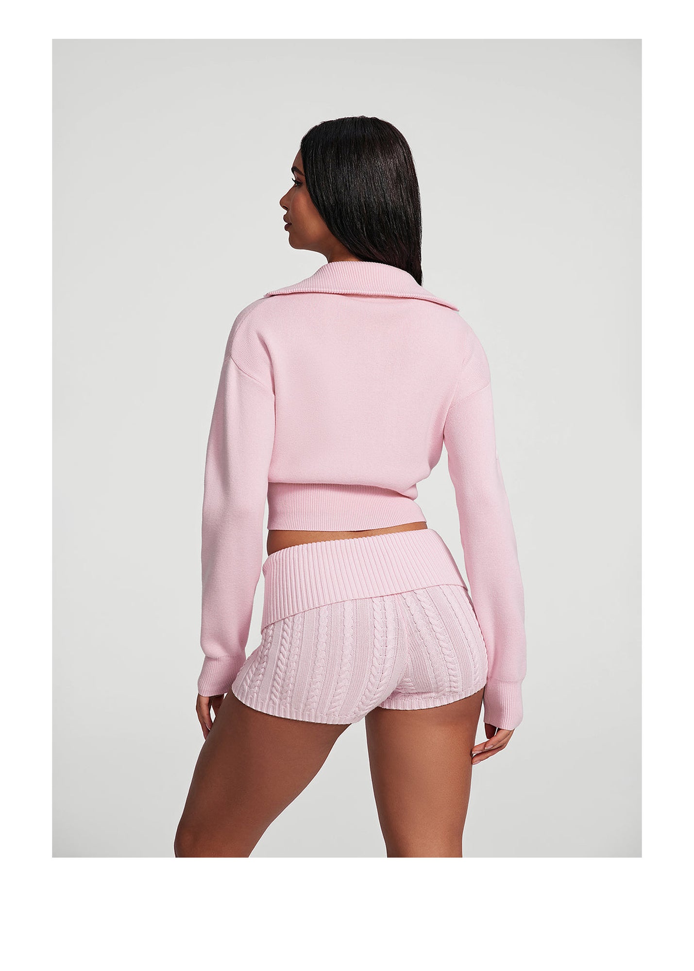 Knit Cropped Zip-Up Jacket | Ballet Pink