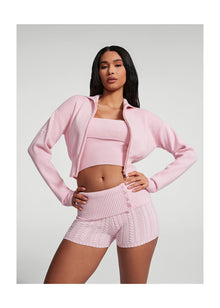 Knit Cropped Zip-Up Jacket | Ballet Pink