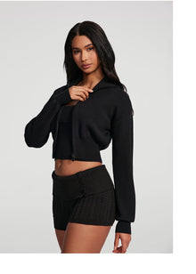Knit Cropped Zip-Up Jacket | Black