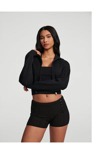 Knit Cropped Zip-Up Jacket | Black