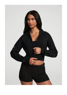 Knit Cropped Zip-Up Jacket | Black