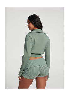 Knit Cropped Zip-Up Jacket | Sage Green