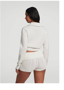 Knit Cropped Zip-Up Jacket | White