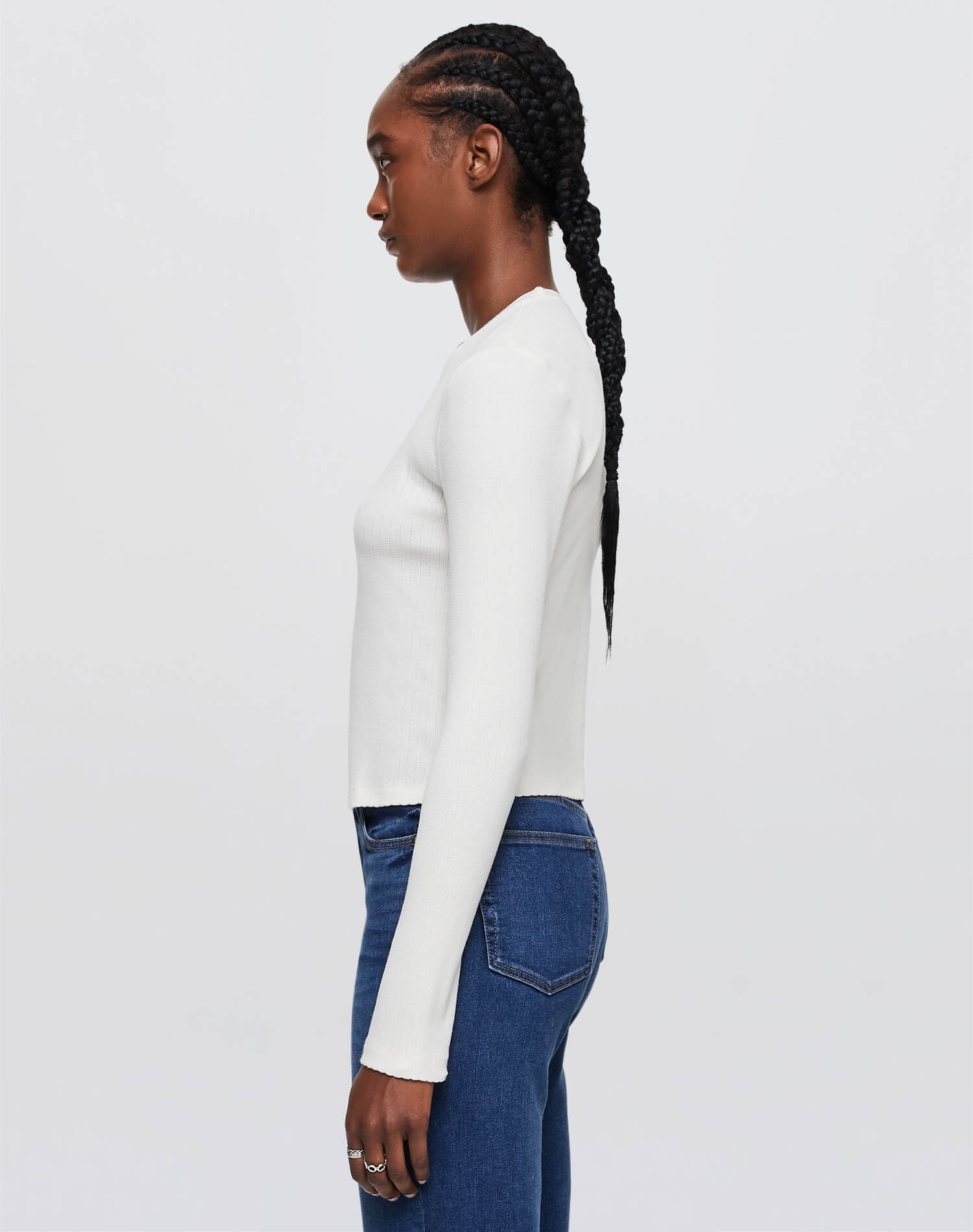 Womens | Hanes 90s Pointelle Baby Long Sleeve | Vintage White