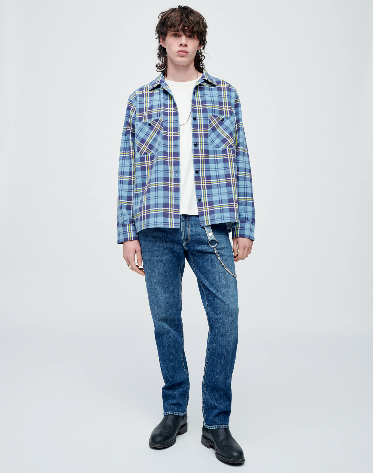 Mens | 50s Straight Bottom Shirt | Navy/Blue