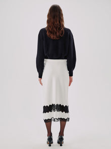 Another Tomorrow Lace Inset Skirt in White/Black – Viscose Women's Skirt