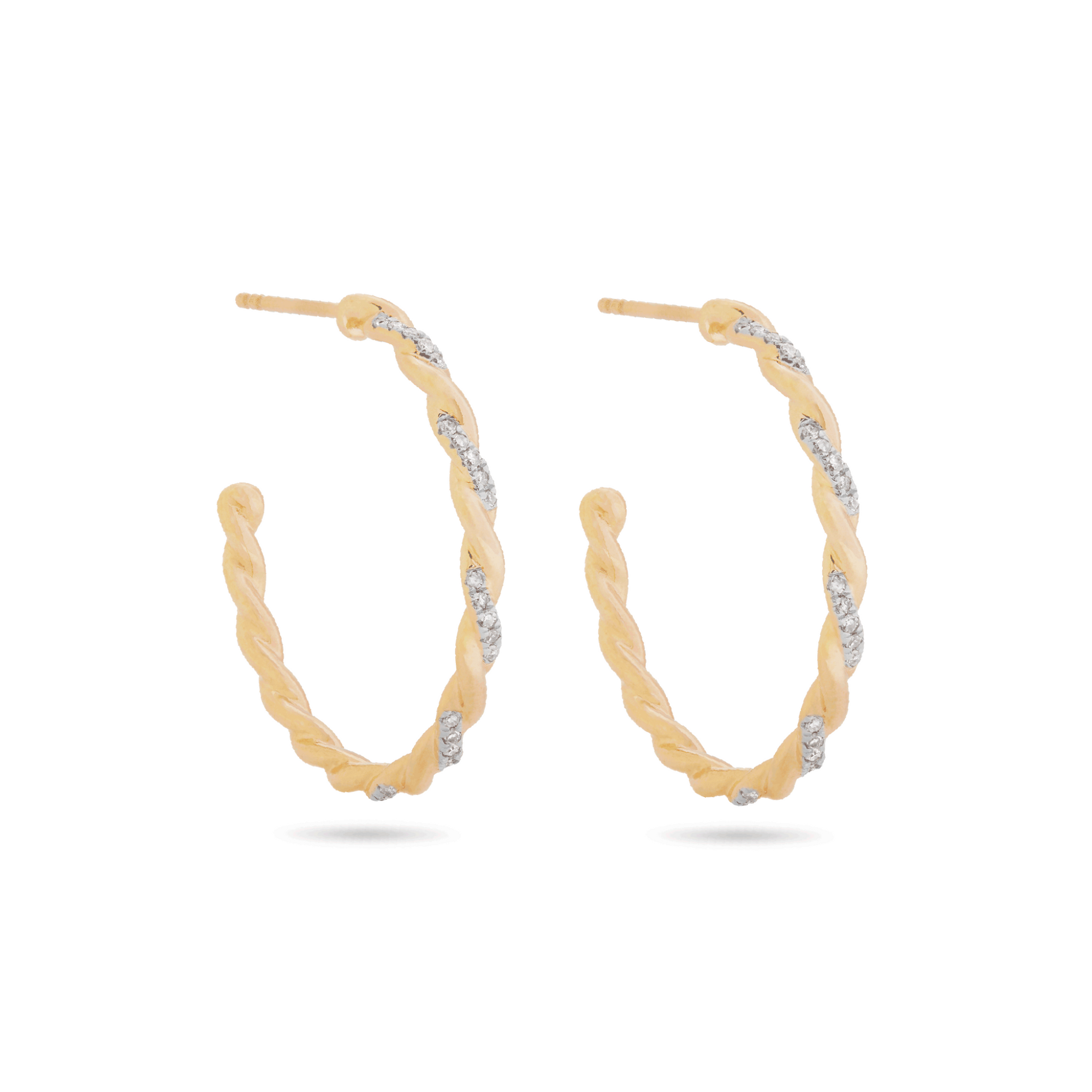 Large Pave Twist Hoops | 10K Yellow Gold