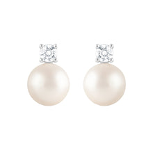0.24 CT Round Lab-Grown Diamond | with Pearl Stud Earrings | 925 Sterling Silver | H Color | SI Clarity